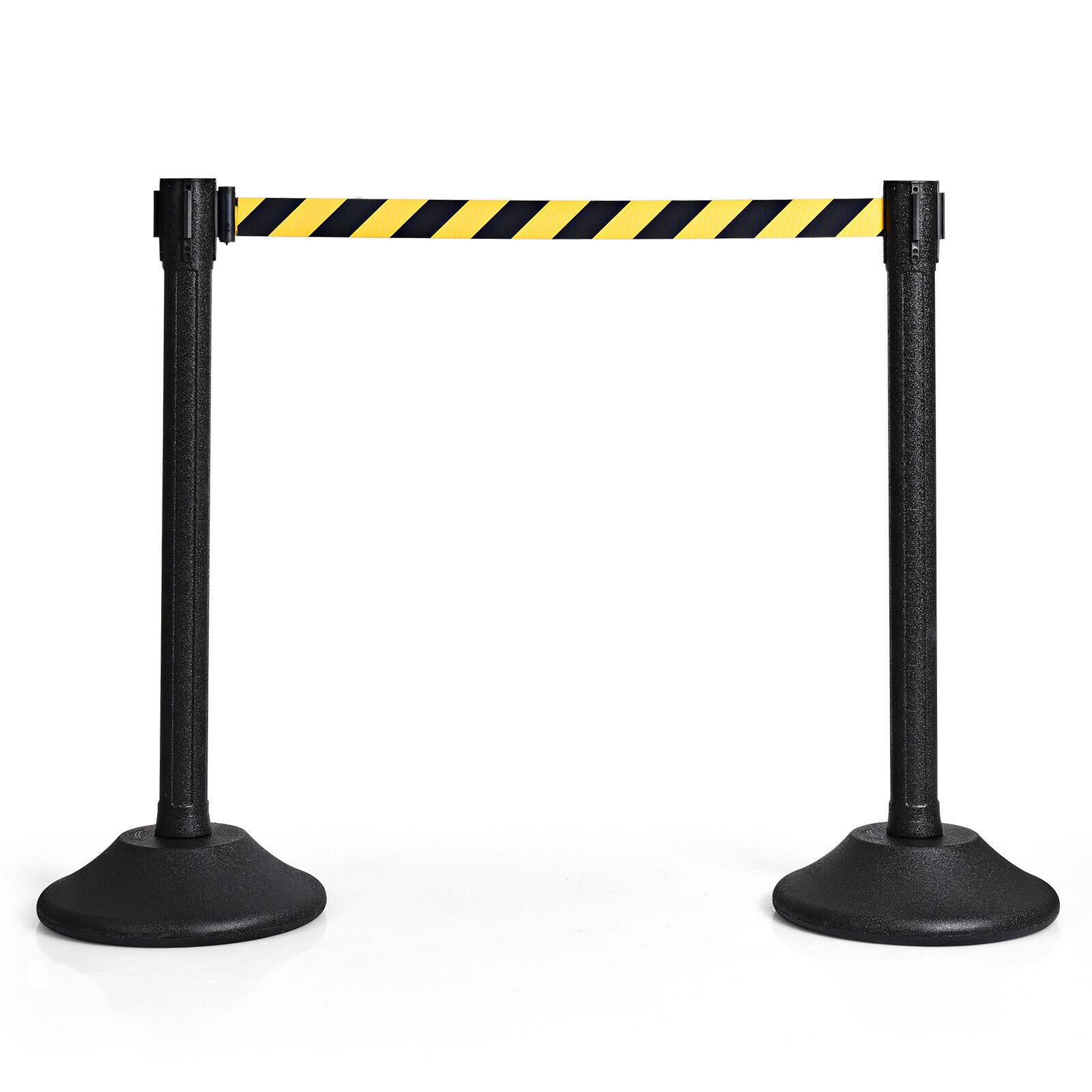 2 Pcs Stanchion Post Crowd Control Barriers Queue Pole with Retractable Belt-Yellow