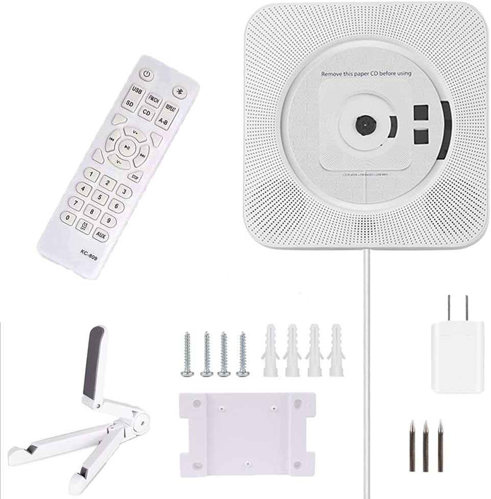 HengTuoPu Portable CD Player, Wall Mountable CD Music Player with Built-in HiFi Speakers, Home Audio Boombox with Remote Control, FM Radio , Support USB( White and Black Randomly) Pack of 2