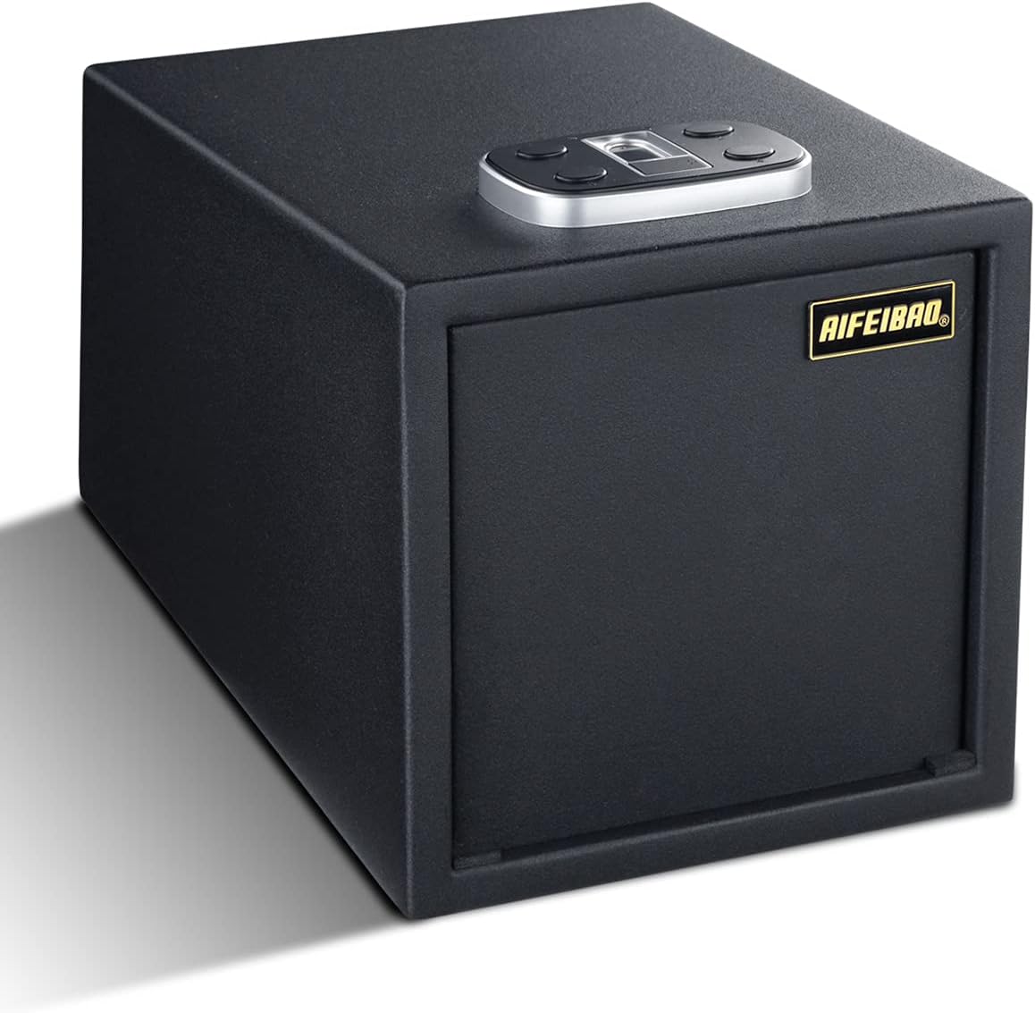 AIFEIBAO Household 0.25 Cubic feet Mini Security Box Cabinet Safe With biometric fingerprint Password Backup Keys Access, Double Storage Space, Removable Shelf, Interior Soft Foam Padding