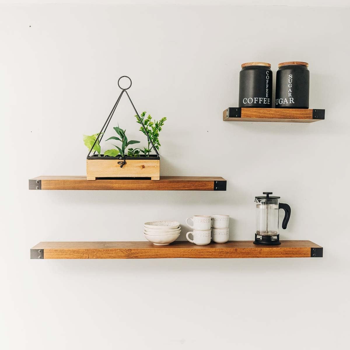 Willow & Grace Floating Shelves with Gold Iron Corners - 36 Inch Floating Shelf, Wood Wall Shelves - Easy-Mount Storage Wall Shelves for Living Room, Bathroom & Kitchen - Walnut (36