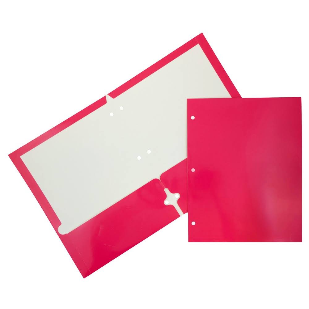 Jam Paper Glossy 2 Pocket 3 Hole Punched Folders, Hot Pink, 100/Pack (385GHPFUB)