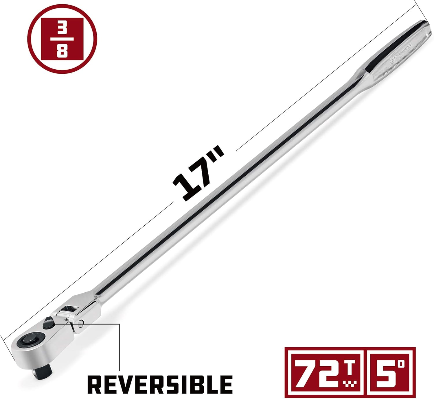 Powerbuilt 649953 Pro Tech 3/8-inch Drive x 17-inch Long Reach Ratchet Contour Handle - with Extra Long Handle Ratchet, Flex Head, 72 Tooth