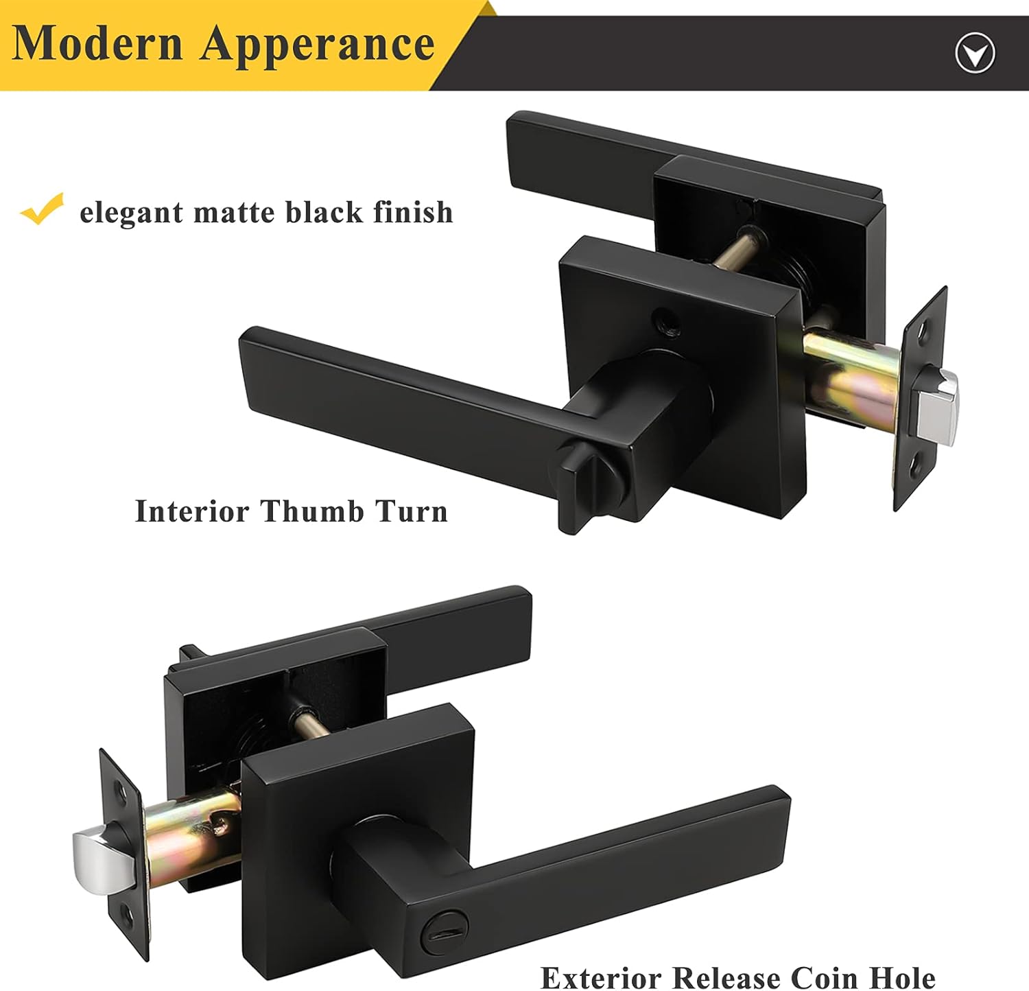 Probrico Heavy Duty Flat Black Square Privacy Interior Door Levers Bedromm and Bathroom Door Handles Keyless Bed/Bath Lockset (10 Pack)