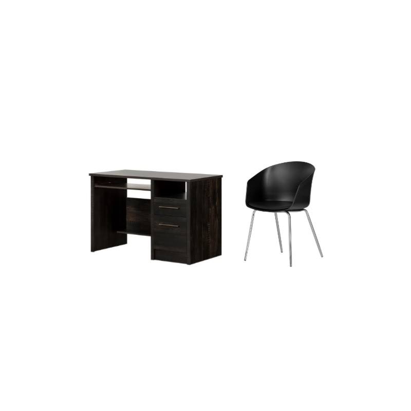 South Shore Gravity Rubbed Black Desk and 1 Flam Black and Chrome Chair Set
