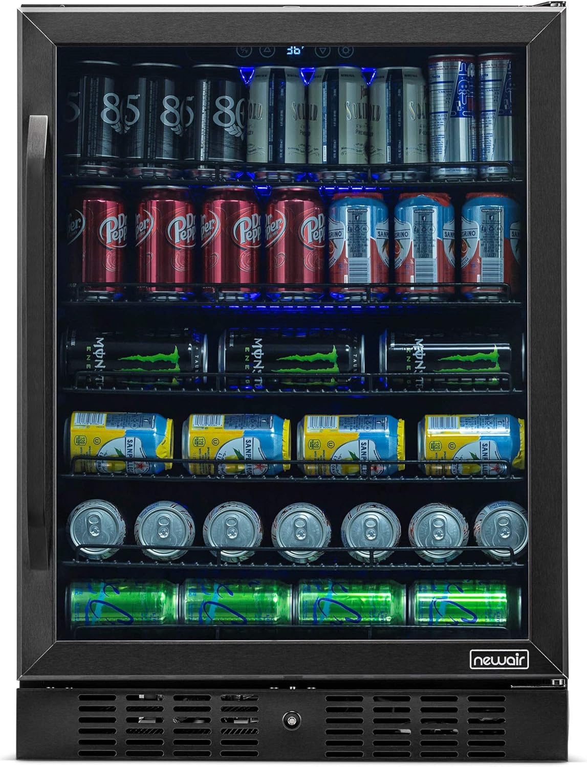 NewAir Beverage Refrigerator Built In Cooler with 177 Can Capacity Soda Beer Fridge, NBC177BS00, Black Stainless Steel