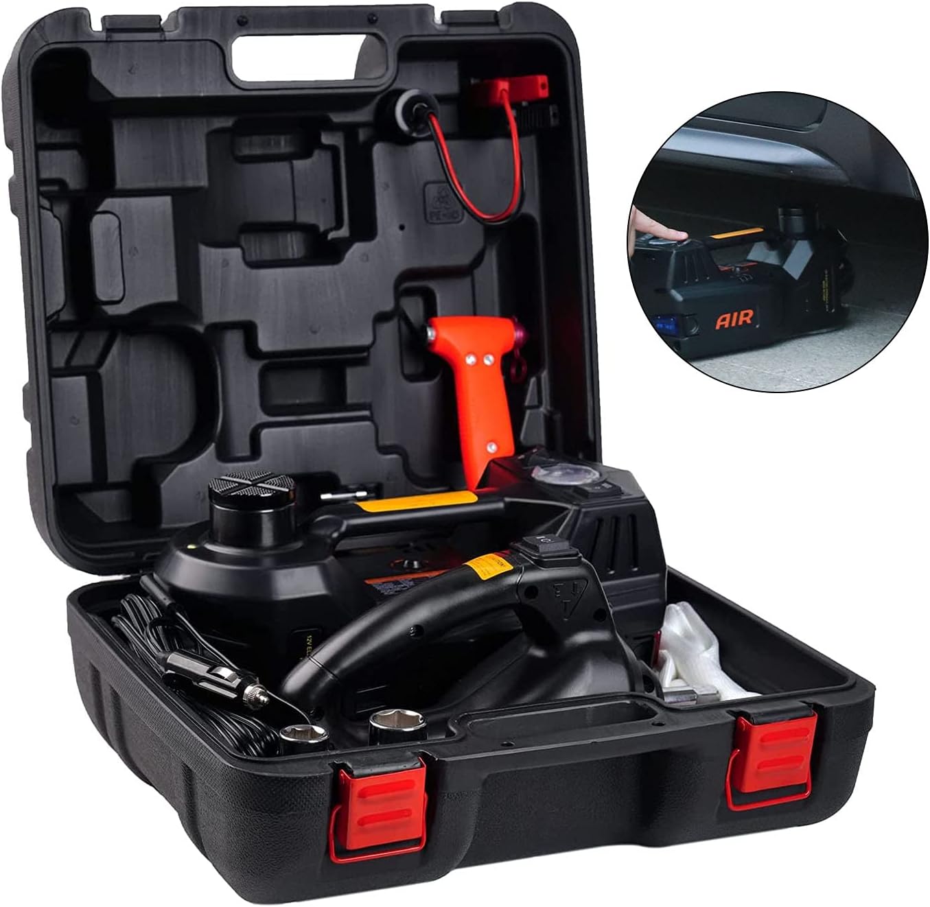 Trihelper Hydraulic Car Jack Set – 5 in 1 Car Jack Kit 5 Ton Vehicle Truck Jack for Tire Change and Road Emergencies with Integrated Tire Pump and Impact Wrench