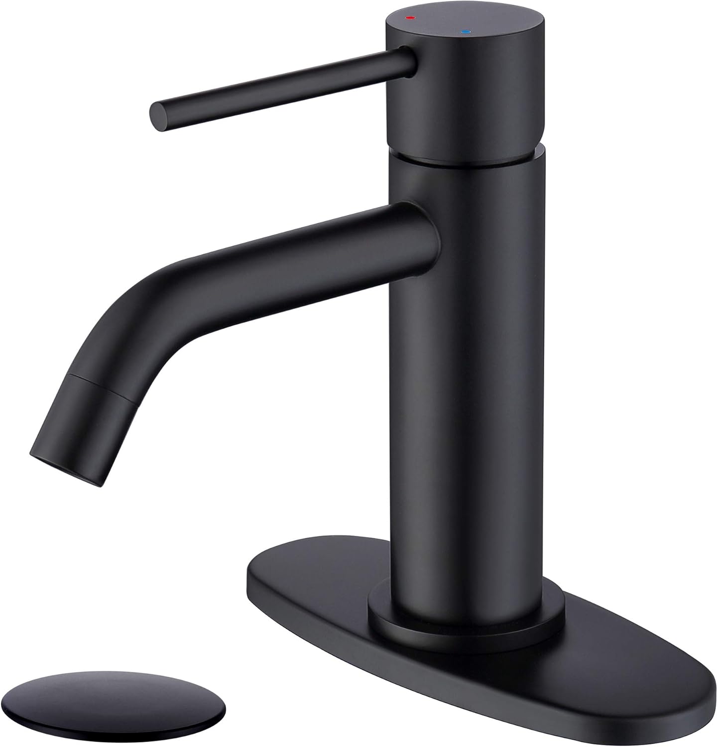 Single Hole Brass Matte Black Bathroom Faucet with Pop Up Drain Assembly and Faucet Supply Hose, JXMMP Copper Single Handle Lavatory Sink Basin Faucets Mixer Taps