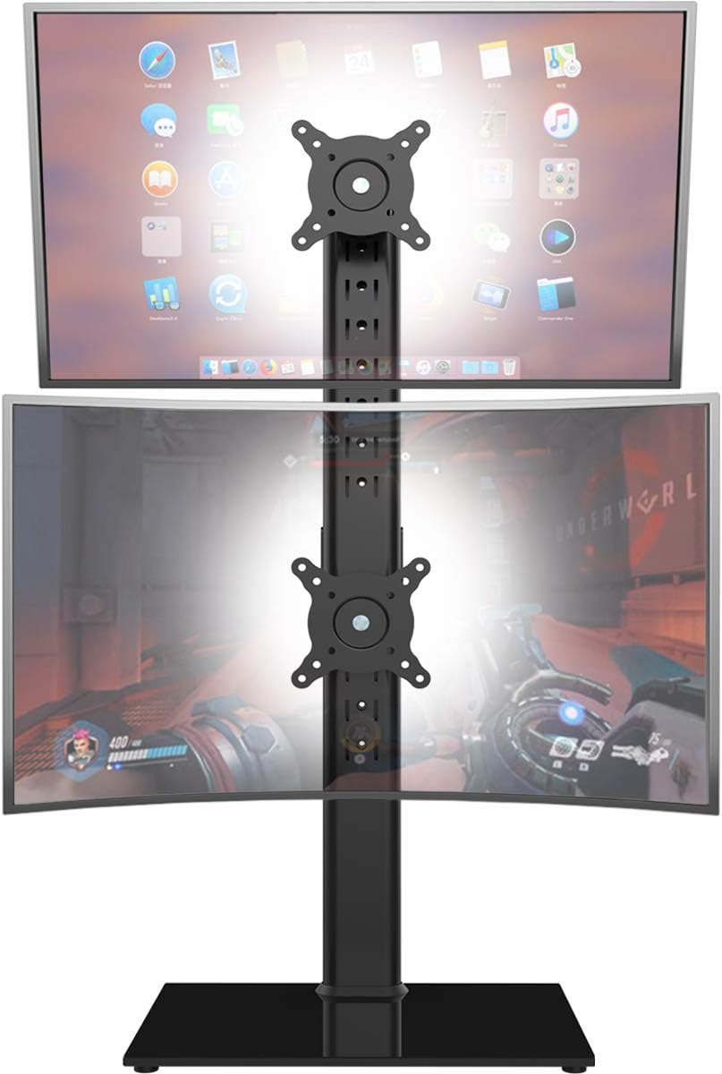 Dual Monitor Stand - Vertical Stack Screen Free-Standing Monitor Riser Fits Two 13 to 34 Inch Screen with Swivel, Tilt, Height Adjustable, Holds One (1) Screen up to 44Lbs HT05B-002 Pack of 2