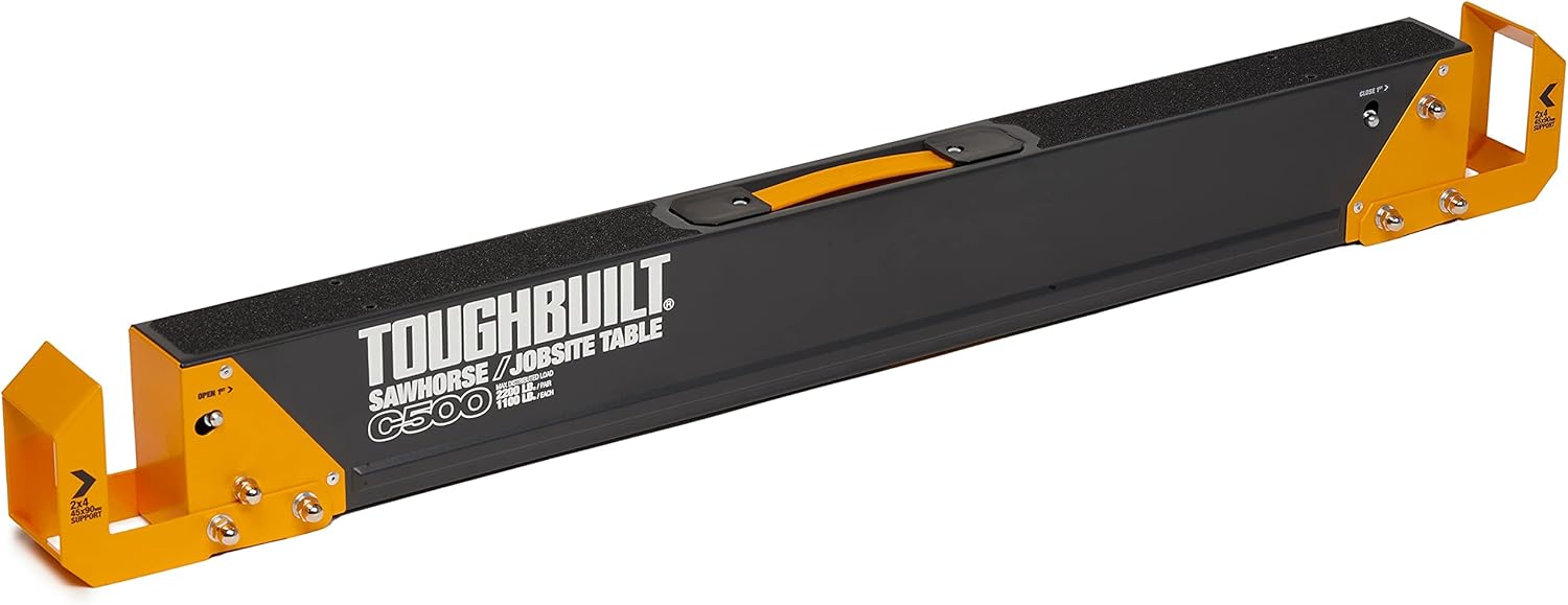 ToughBuilt - Sawhorse with 2x4 Support Arms 1100 LB Capacity - Heavy Duty Construction with Fast Open Legs and Easy Grip Handle - (TB-C500) - 2-Pack Pack of 2