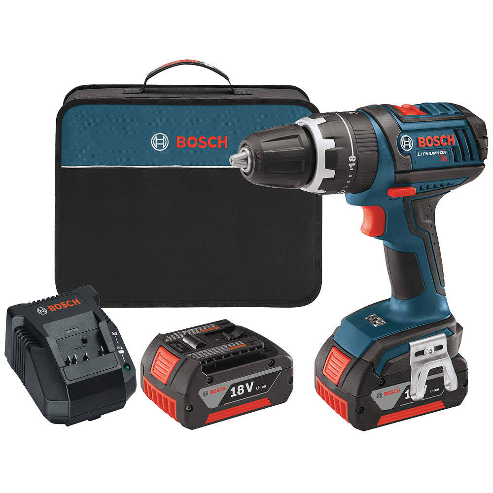 Bosch HDS181-01 18V Cordless Lithium-Ion Compact Tough 1/2 in. Hammer Drill Driver with 2 Fat Pack