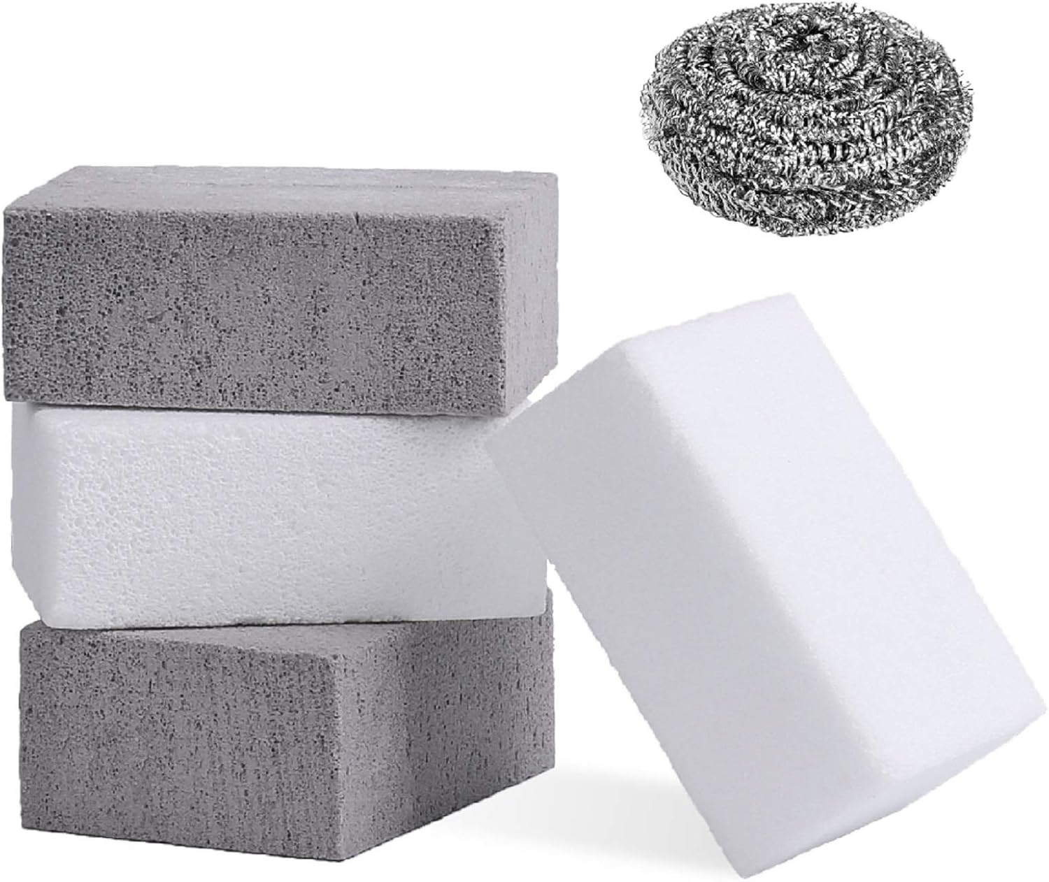 Grill Cleaning Brick Block, Grill Brick for Flat Top Grills and Griddles, Non-Toxic Odorless Grill Stones Cleaner-Remove Greases Stains Residues Dirt (4 Pack,White+Gray)