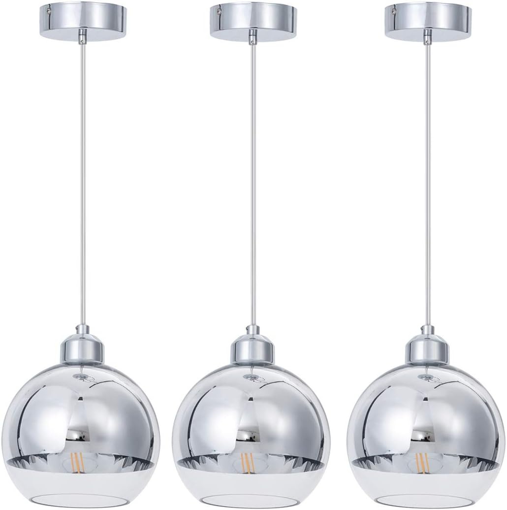 SHENGQINGTOP Modern Kitchen Pendant Light in Polished Chrome Finish with Hand Blown Glass Shape, 8