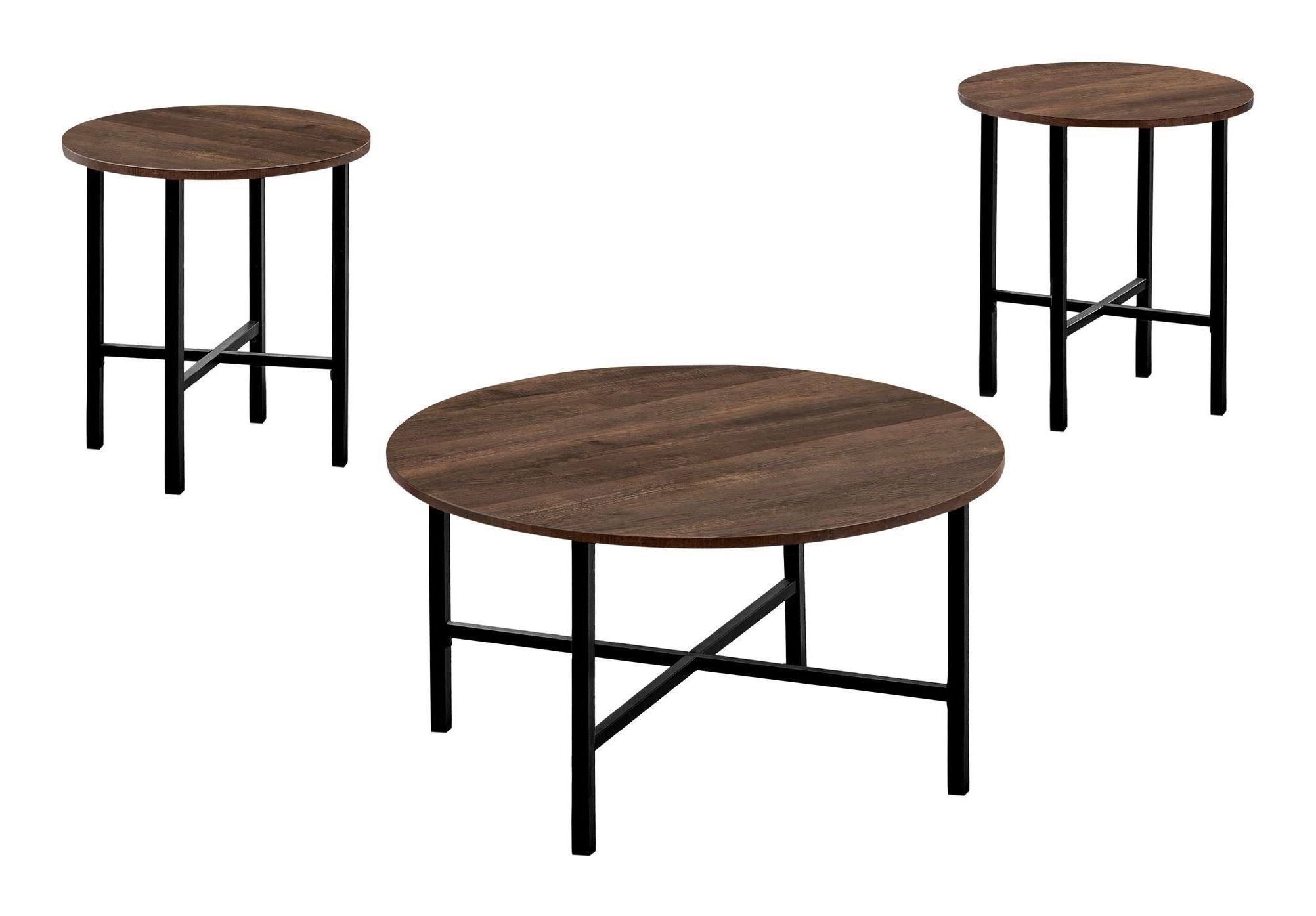 Monarch Specialties I 7967P Brown Reclaimed Wood u0026 Black Metal Table Set - 3 Piece