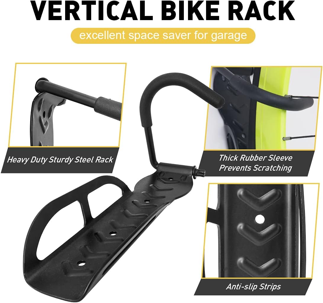 OXFIELD 4 Pack Bike Rack Garage Wall Mount Bike Storage Rack Bicycle Hangers Garage Bike Hooks, Vertical Storage Hanger Wall Mount for Garage and Home Space Saving