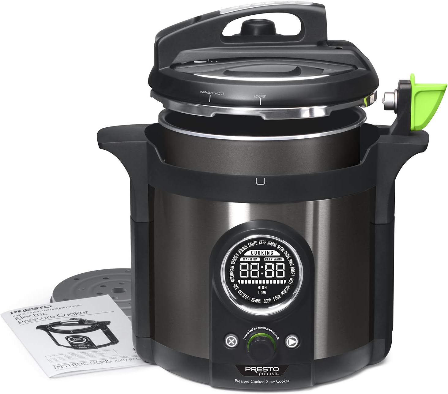 Presto 02142 Precise 6-Quart Multi-use Programmable Plus Electric Pressure Cooker, 6qt, Black Stainless Steel Pack of 2