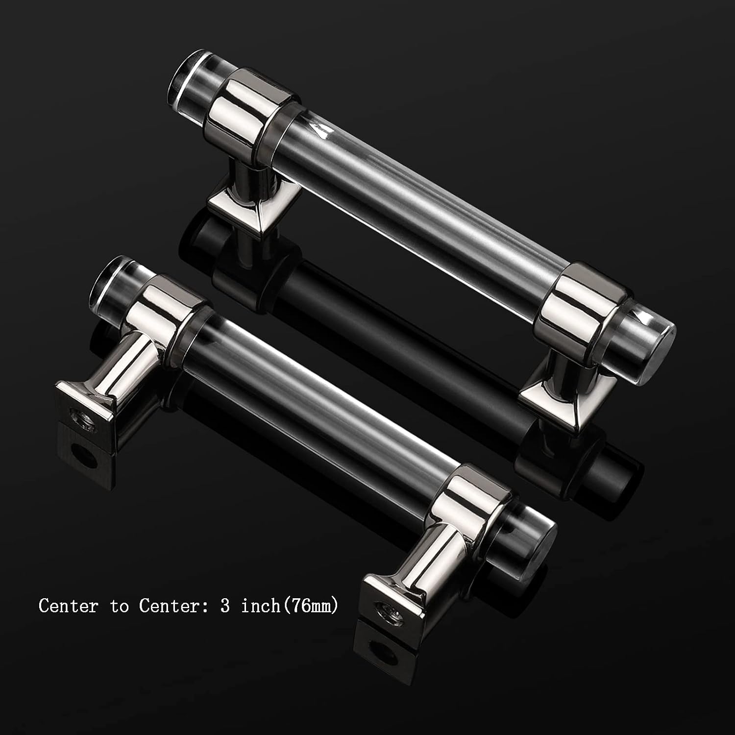 15 Pack Acrylic Cabinet Pulls, Zinc Alloy Base Polished Chrome Kitchen Drawer Pulls, Clear Acrylic Pull Handles 3 inch Hole Centers, Solid Acrylic Chrome Cabinet Handles Pack of 2