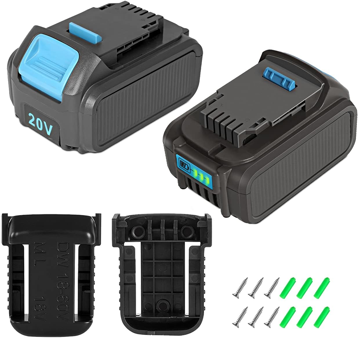 6.0 Ah Replacement Battery for Dewalt 20v Battery Max XR DCB206 DCB205 DCB200 2 Pack with Mount Holder Pack of 2