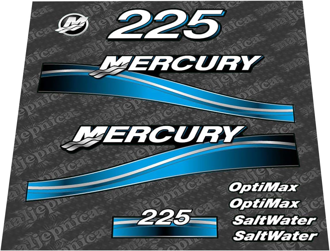Mercury 225 OptiMax Blue (2005-2007) Outboard Aftermarket Replacement Decal (Sticker) Set Pack of 2