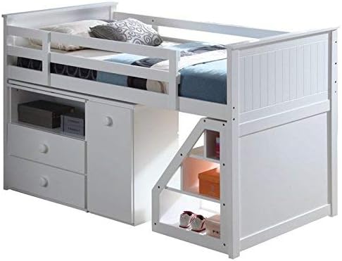 ACME Wyatt White Loft Bed with Chest and Swivel Desk
