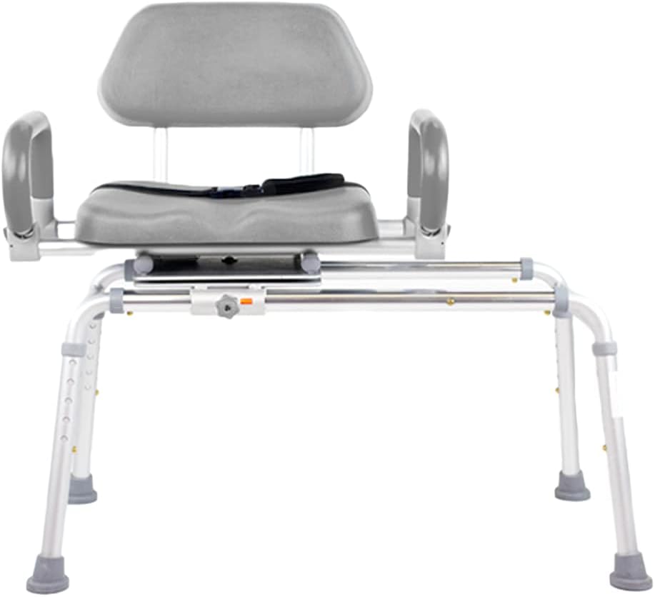 Carousel Sliding Transfer Bench with Swivel Seat. Premium PADDED Bath and Shower Chair with Pivoting Arms. Space Saving Design for Tubs and Shower.
