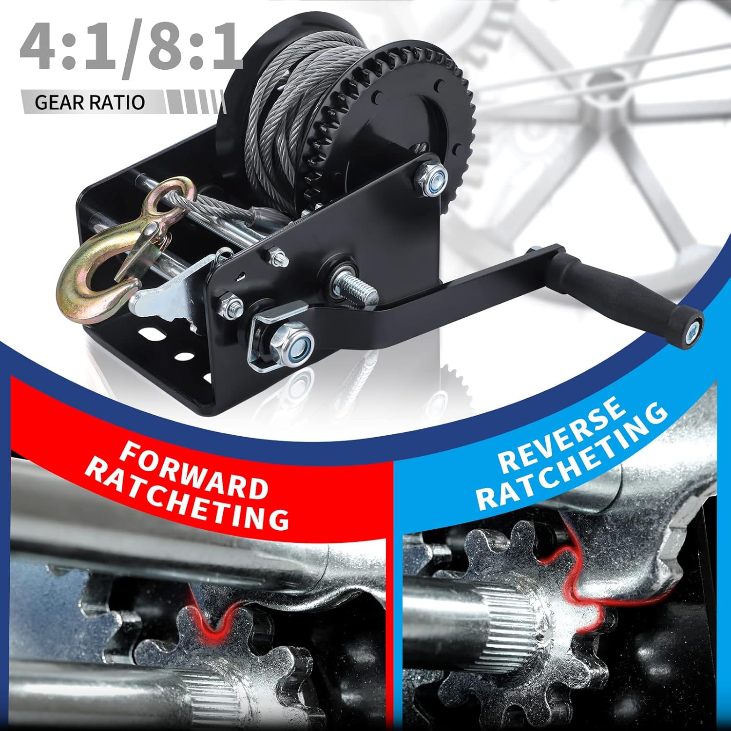 SPARKWHIZ Hand Winch Boat Trailer Winch 3200 lbs Heavy Duty Hook with 9.5m (31ft) Steel Cable Trailer Winch, Two Way Ratchet Manual Winch for Trailers ATV UTV Boat Pack of 2