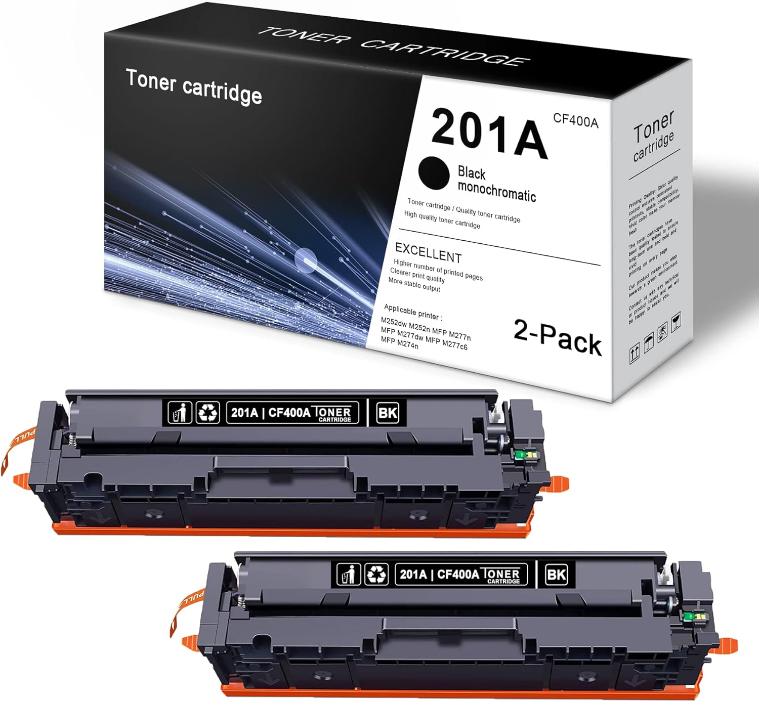 Compatible 201A CF400A (2 Pack Black) Ink Cartridge Replacement for HP MFP M277n M277dw M277c6 M274n M252dw M252n Printer Toner Cartridge - Sold by Indiuprint. Pack of 2