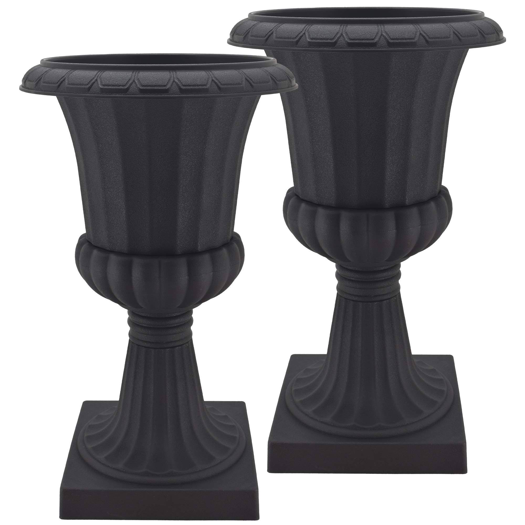 Deluxe Pedestal 16 in. x 27 in. Black Plastic Urn (2-Pack)