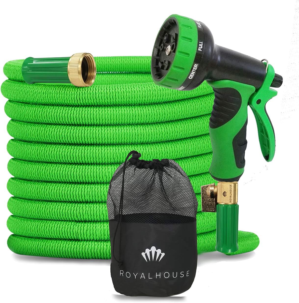 ROYALHOUSE (100 FT) Green Expandable Garden Hose Water Hose with 9-Function High-Pressure Spray Nozzle, Heavy Duty Flexible Hose - 3/4