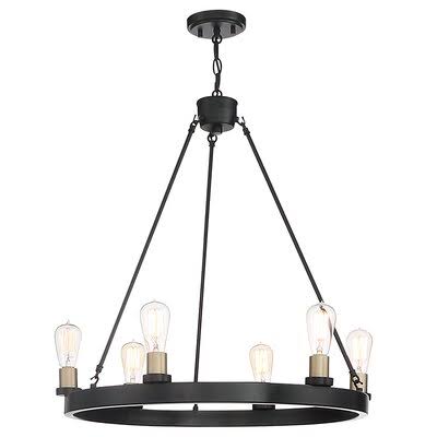 Boaman 6 - Light Candle Style Wagon Wheel Chandelier Gracie Oaks Finish: Black u0026 Brass Dust