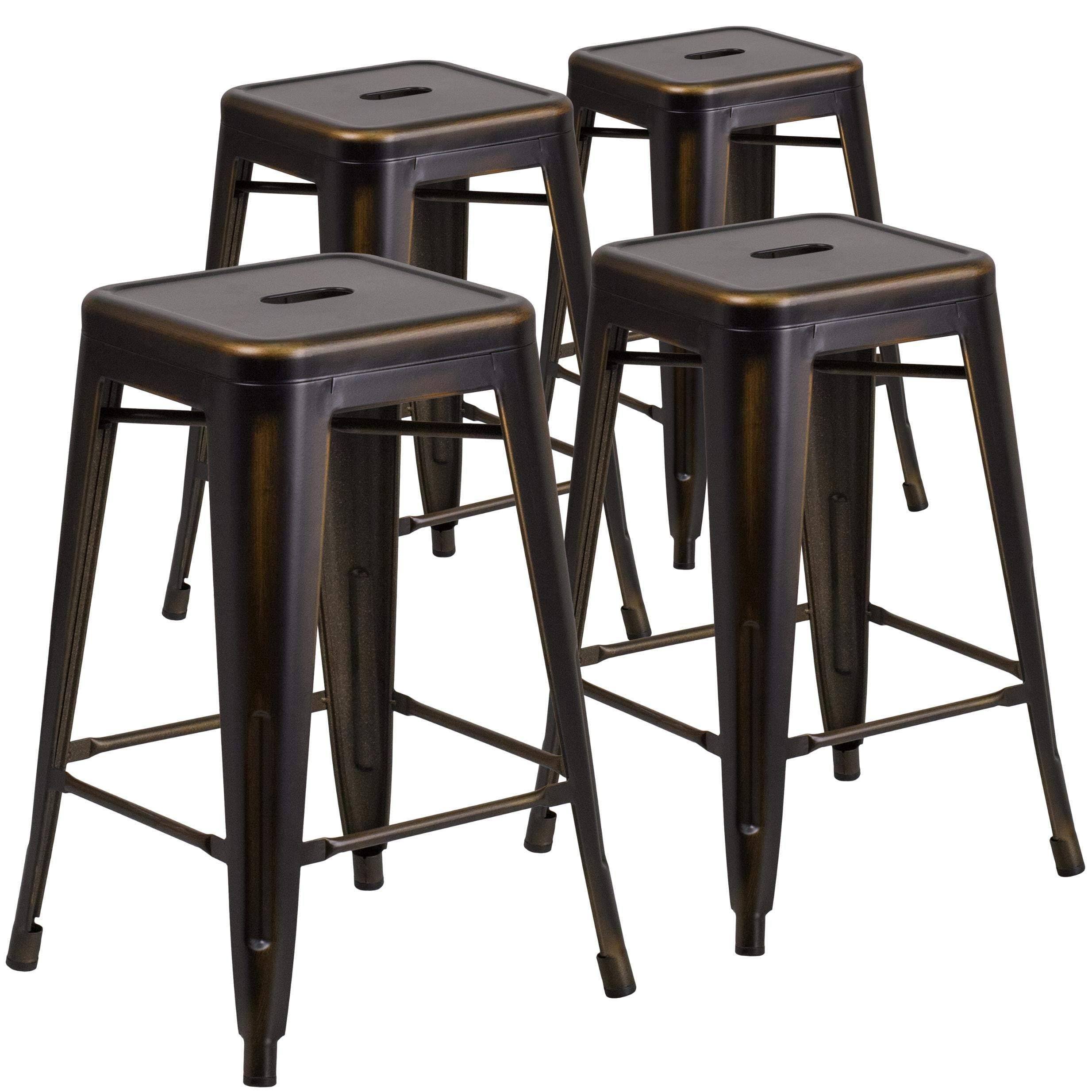 Flash Furniture 4 Pk. 24&& High Backless Distressed Yellow Metal Indoor Counter Height Stool