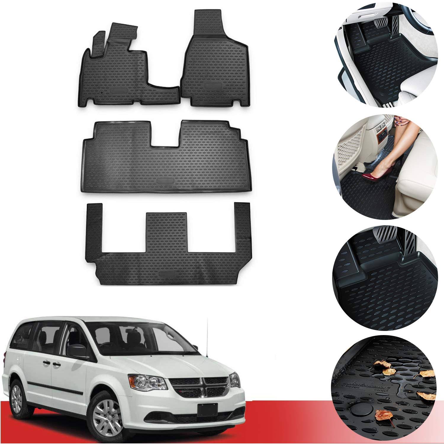 Omac USA Complete Set Custom Fit All-Weather 3D Molded Black Rubber Floor Mat for Chrysler Town u0026 Country 2008-2016