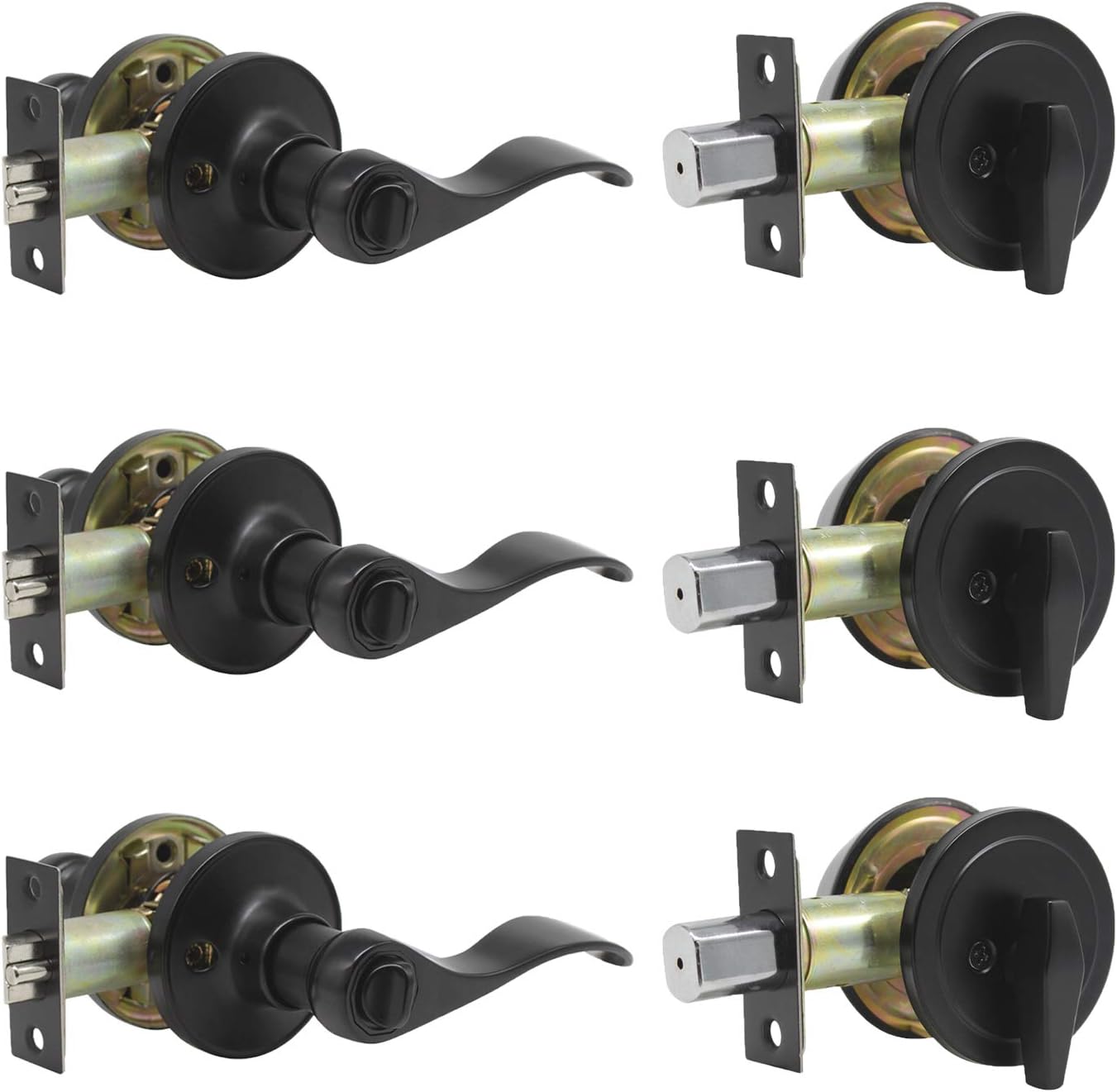 Probrico Wave Style Entry Door Handle Set with Double Cylinder Deadbolt in Satin Nickel Finish,Keyed Alike Lockset Handleset Combo Pack, Modern Hardware, Set of 2