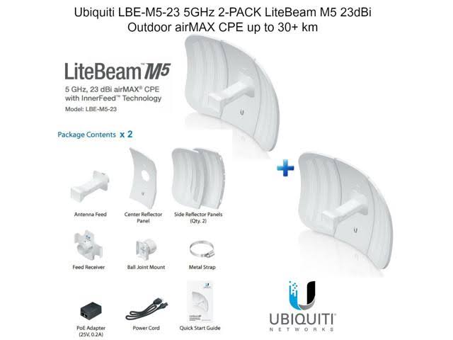 Ubiquiti LBE-M5-23 5GHz 2-Pack LiteBeam M5 23dBi Outdoor Airmax CPE Up