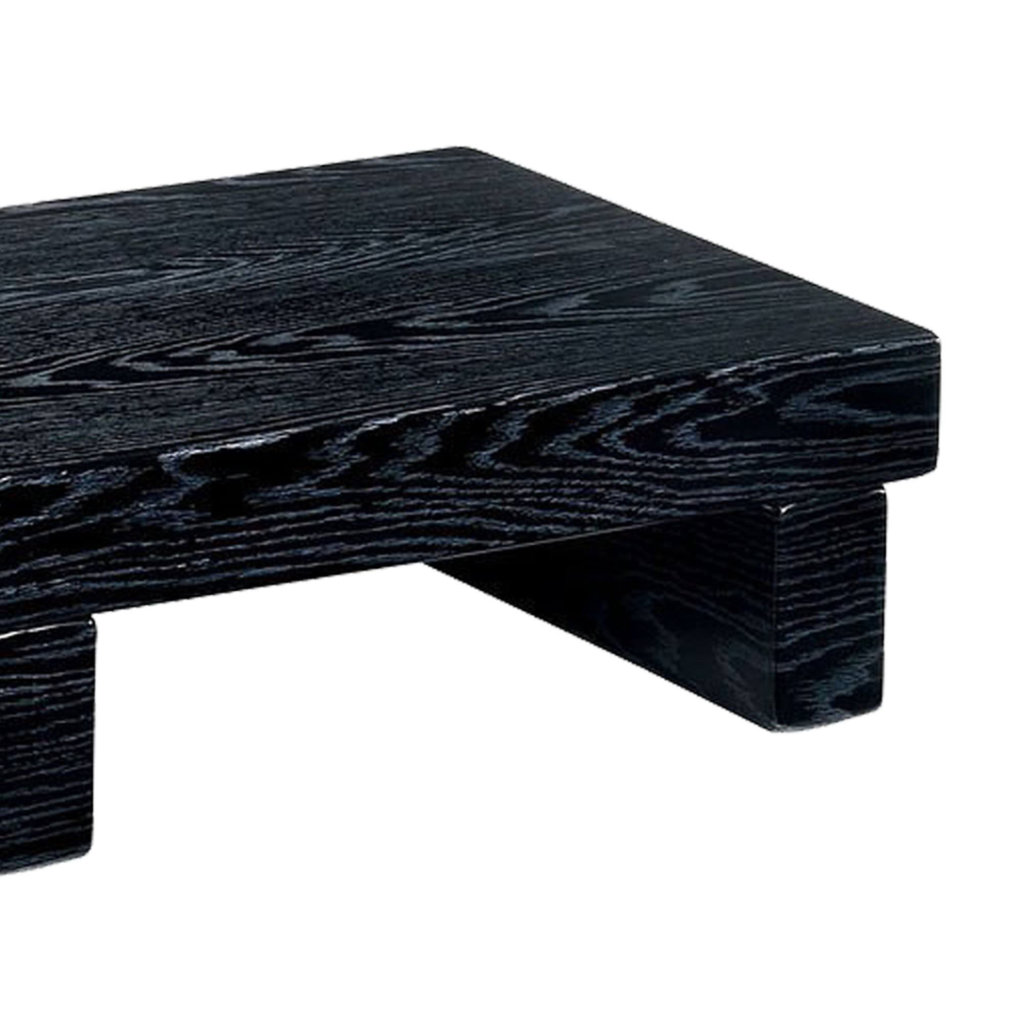 Wooden Nightstand with USB Power Outlet and Wood Grain Details Black