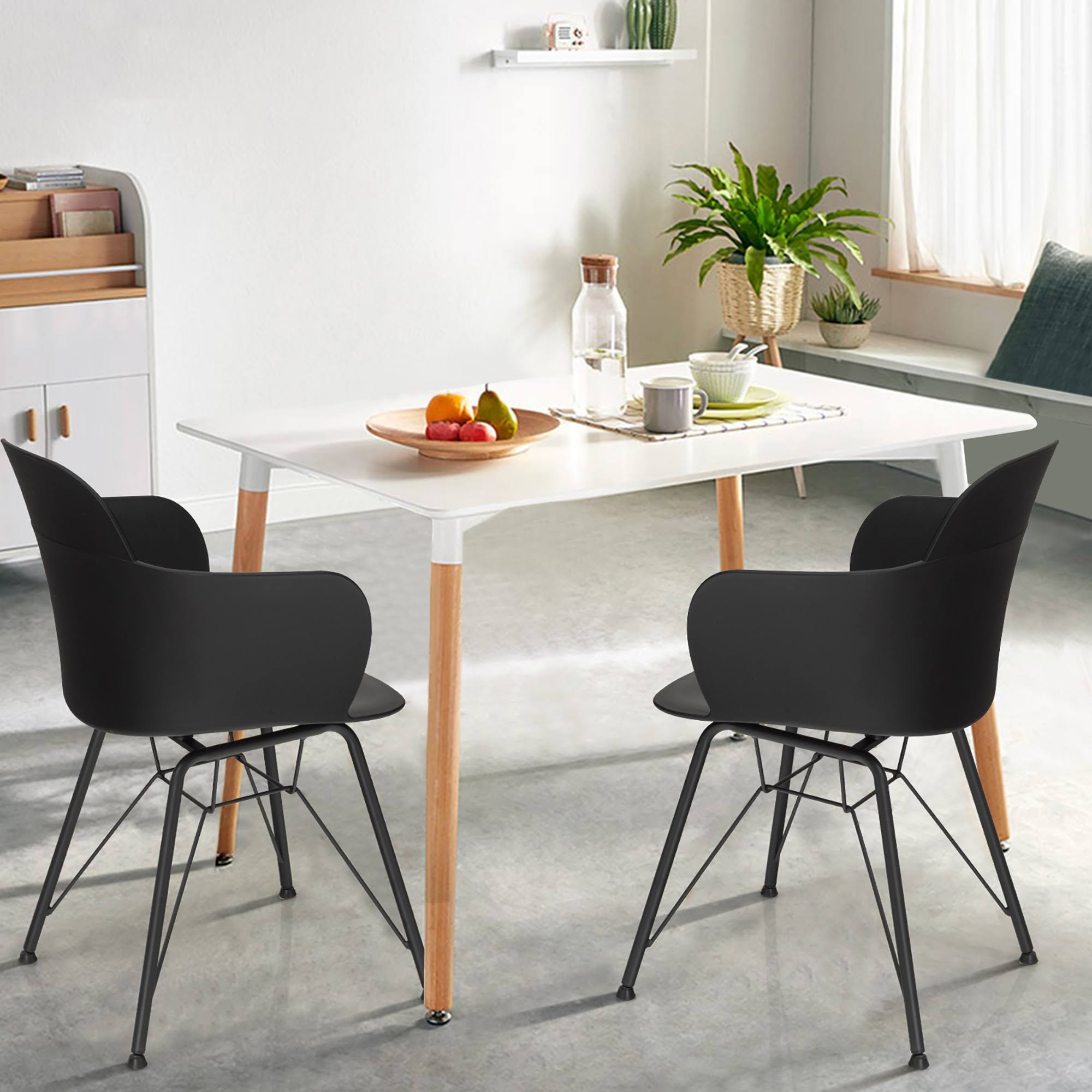 Costway Set of 2 Dining Chair Modern Petal-Shape Plastic Seat Metal Frame - Black