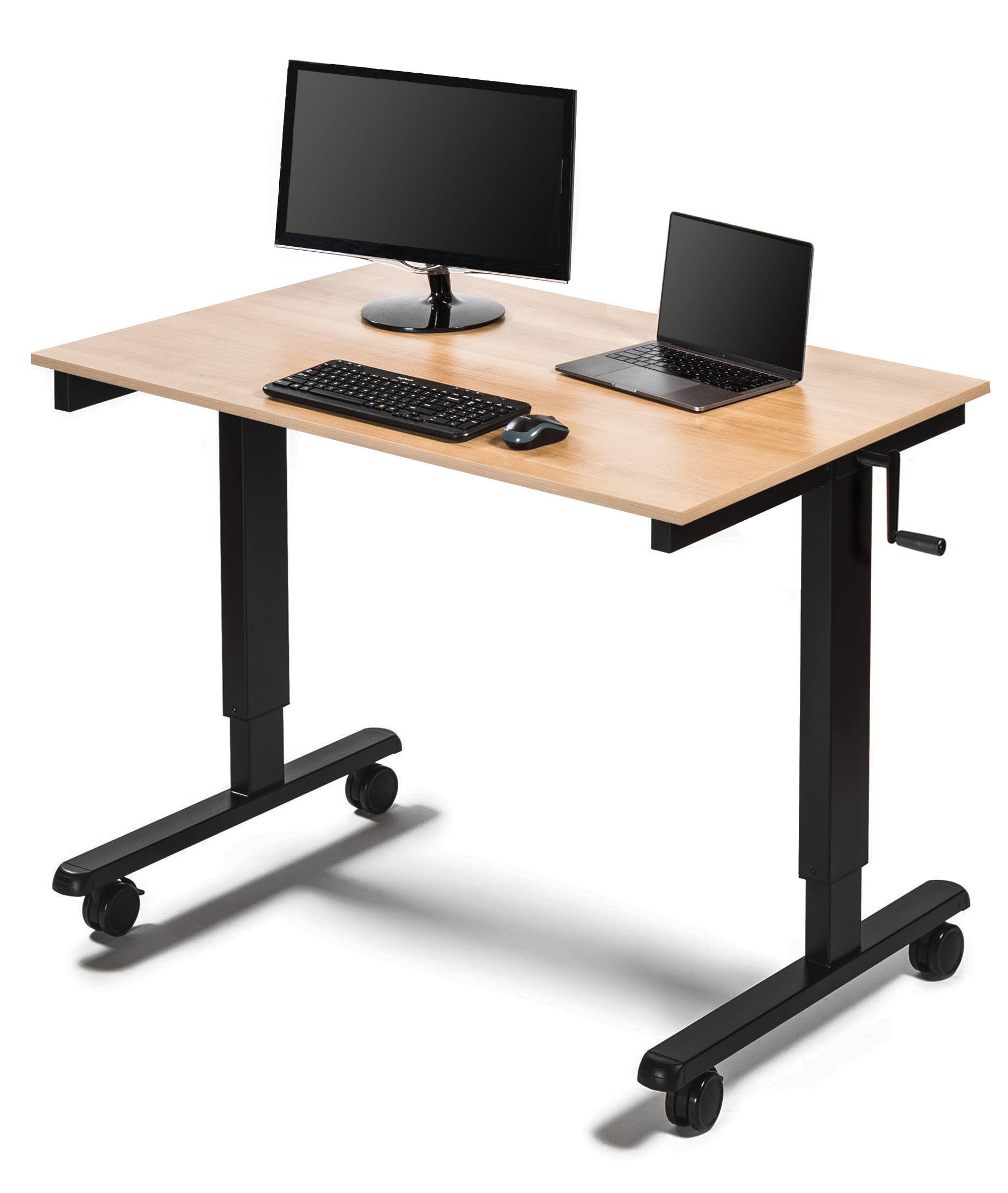 Stand Up Desk Store Crank Adjustable Height Rolling Standing Desk (Black Frame/Natural Walnut Top, 48x22 wide)