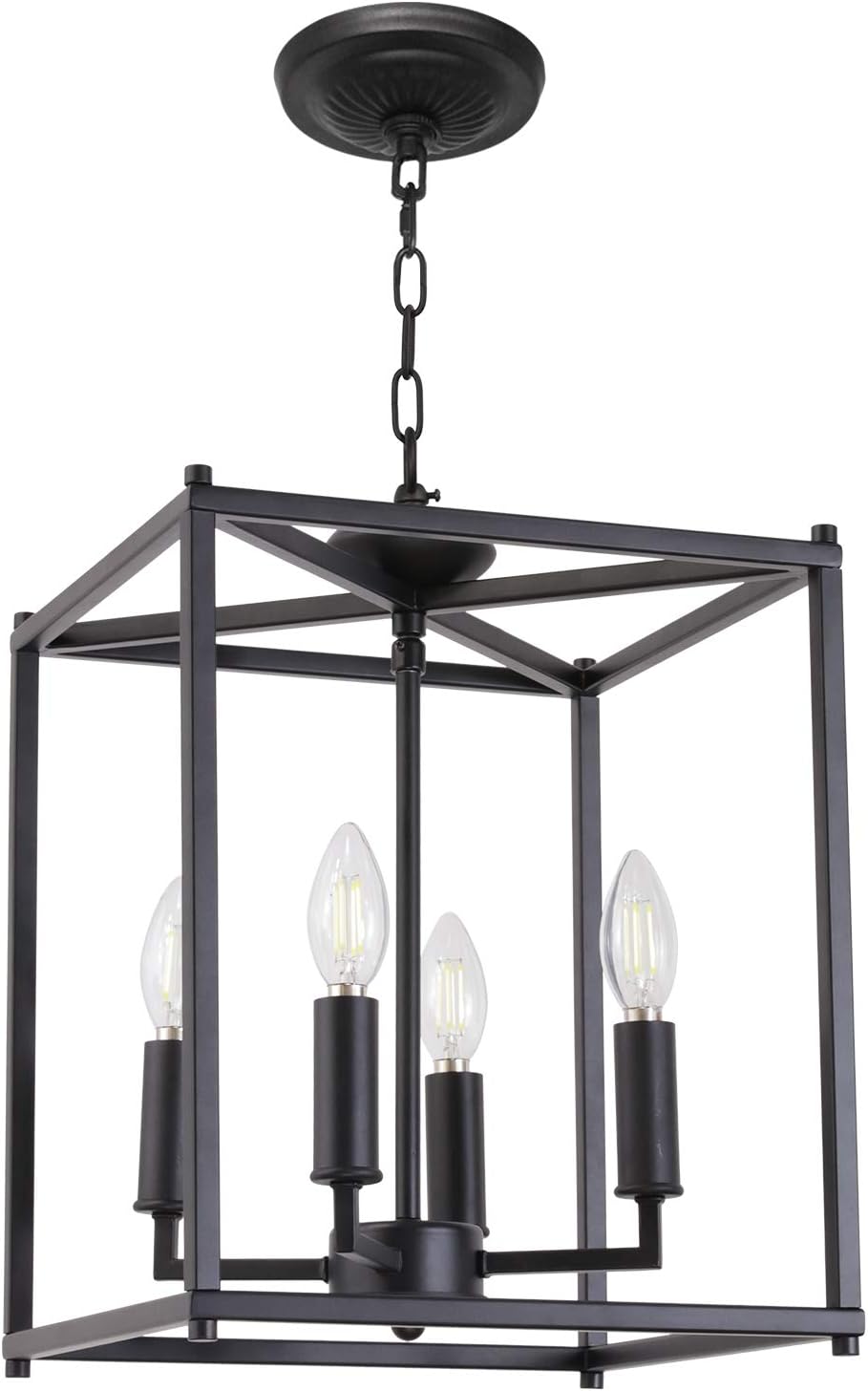 Lucidce 4 Lights Farmhouse Chandelier Foyer Pendant Lighting Black Metal Lantern Ceiling Light Fixtures for Dining Room Kitchen Island