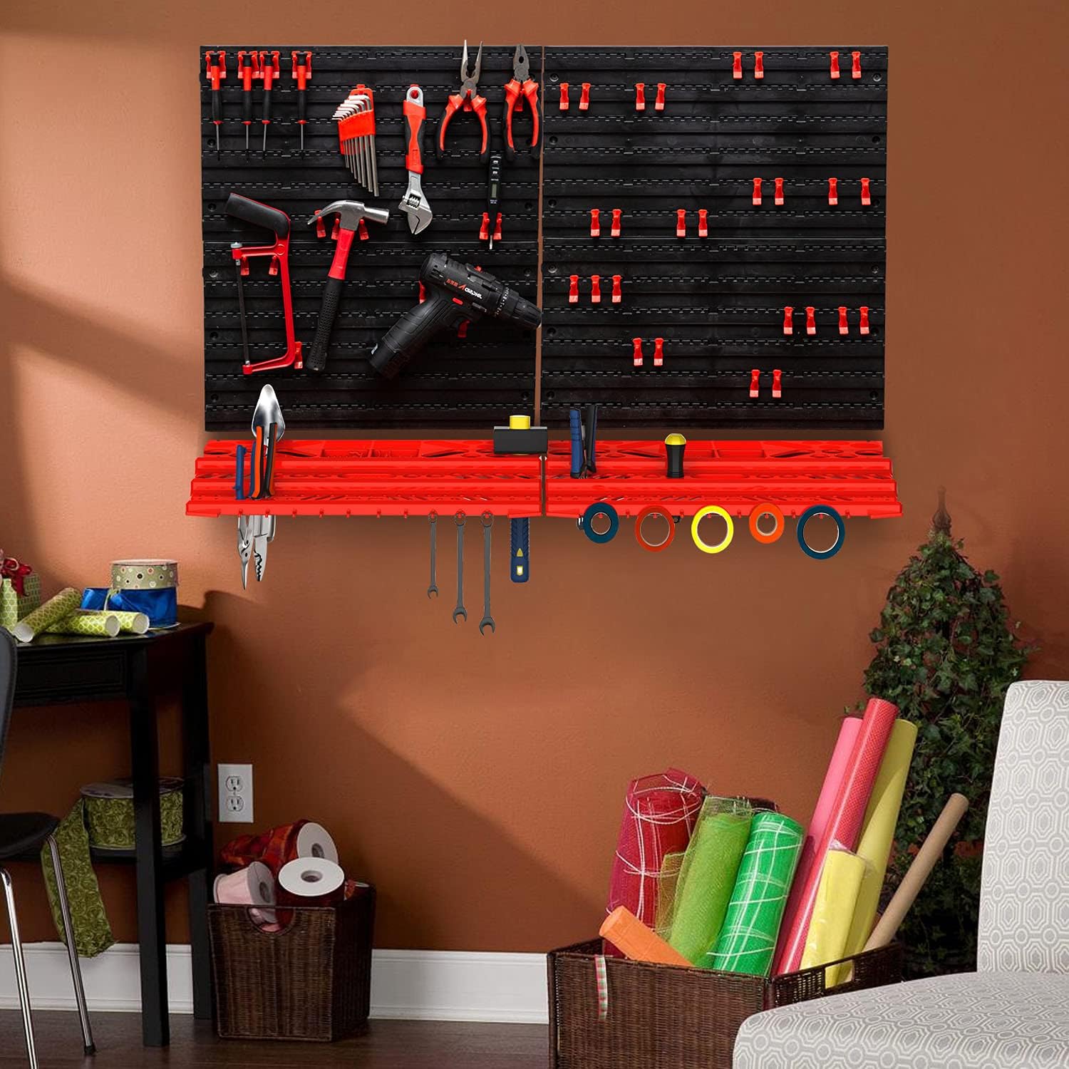 54 Pieces Pegboard Wall Organizer Plastic Wall Shelf Wall Mount Garage Shelving DIY Garage Storage Wall Mount System Pack of 2