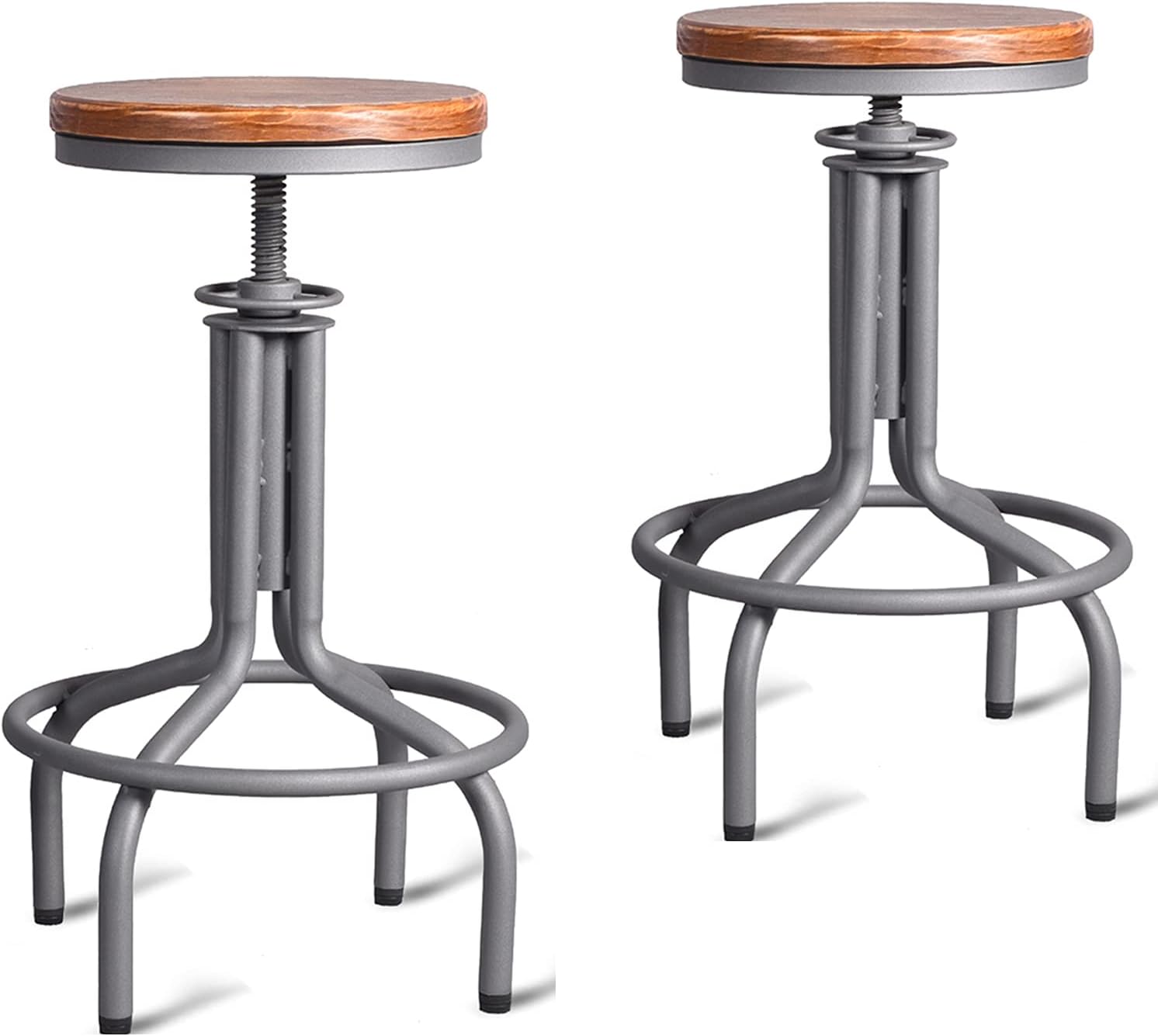 GWAREZ American Industrial Barstools Set of 2 -Rustic Swivel Bar Stool-Retro Kitchen Island Stool -Counter Height Adjustable Farmhouse Kitchen Stools Height 22-28 ,Backless(Silvery(2pcs))