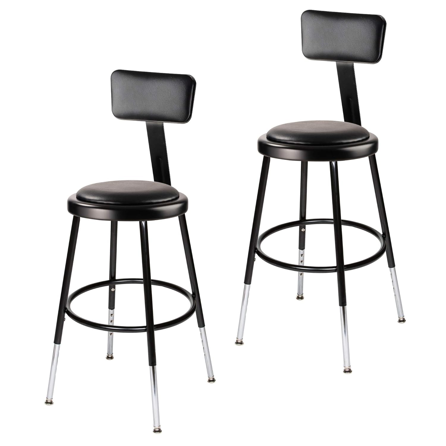 (2 Pack) OEF Furnishings Height Adjustable Black Vinyl Padded Stool with Backrest, 18-27