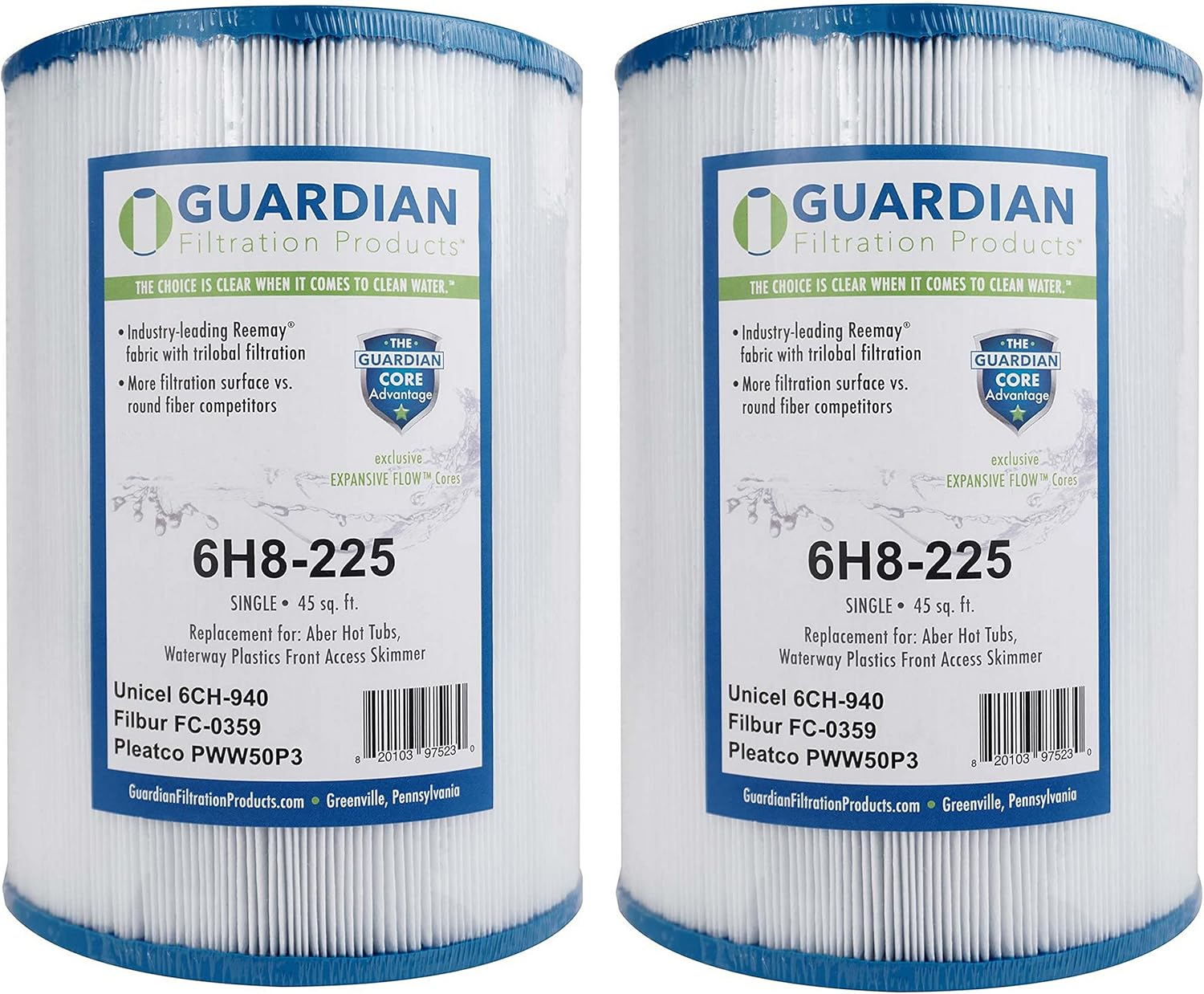 Guardian Filtration Products 2 Pack - New Spa Filter Cartridges Fit: UNICEL 6CH-940-FILBUR FC-0359-Pleatco PWW50P3 Pack of 2