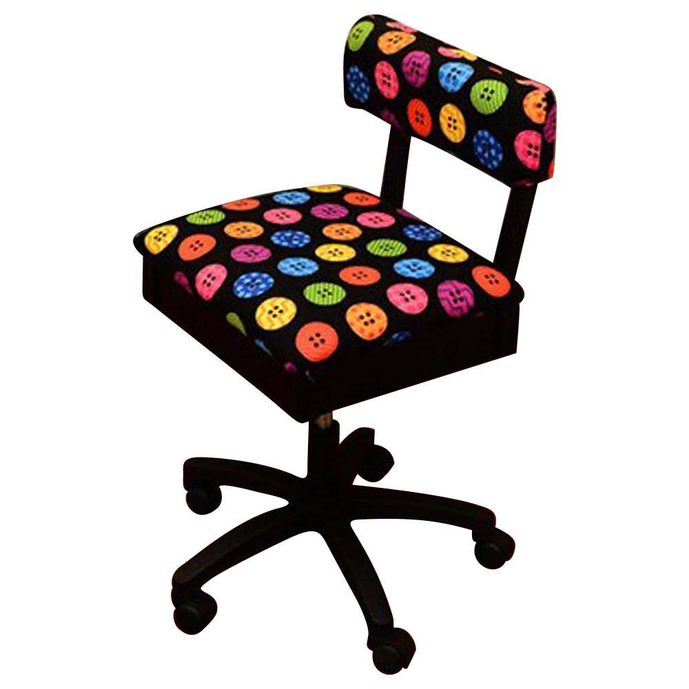 Arrow Hydraulic Sewing Chair - with Riley Black Button Motif Fabric