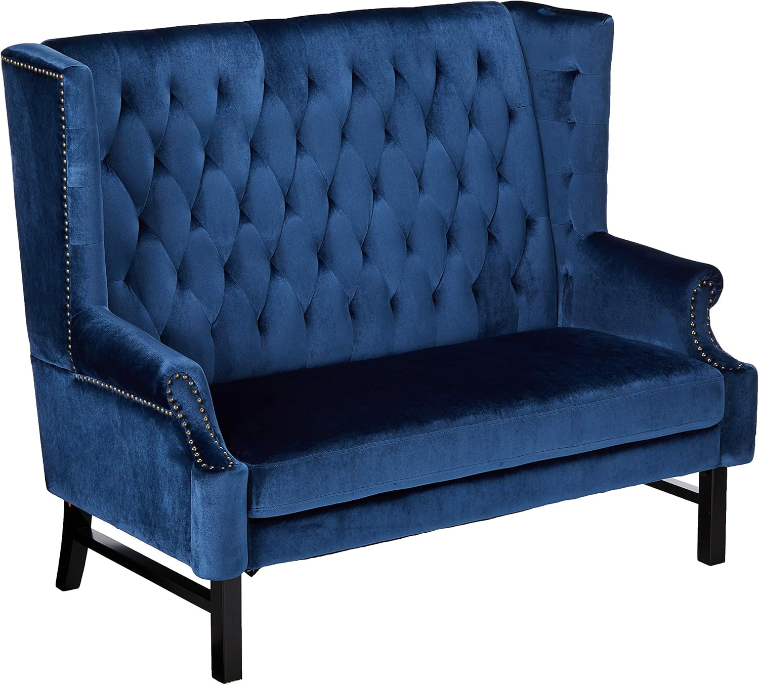 Christopher Knight Home 303834 Nolie High Back Tufted Winged Velvet Loveseat, Cobalt / Dark Brown