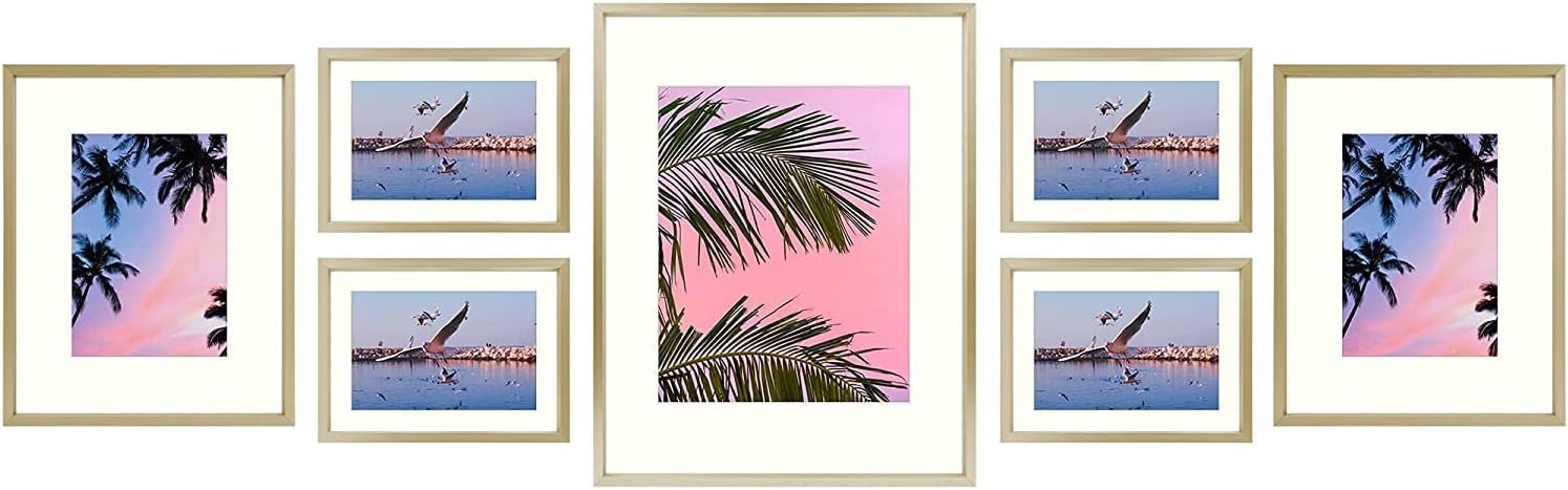 Golden State Art, 7 Pack Frames for One 11x14, Two 8x10, and Four 5x7 Pictures. Aluminum Photos Frame for Wall or Tabletop Display (Aluminum Style 2, Black) Pack of 2