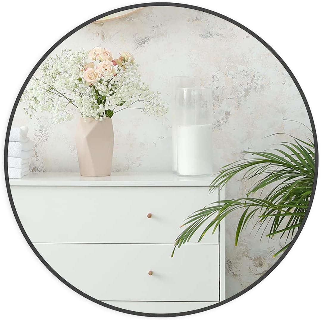 Round Mirror, 20 Inch Black Circle Mirror for Bathroom, Living Room, Bedroom, Washroom, Aluminum Frame