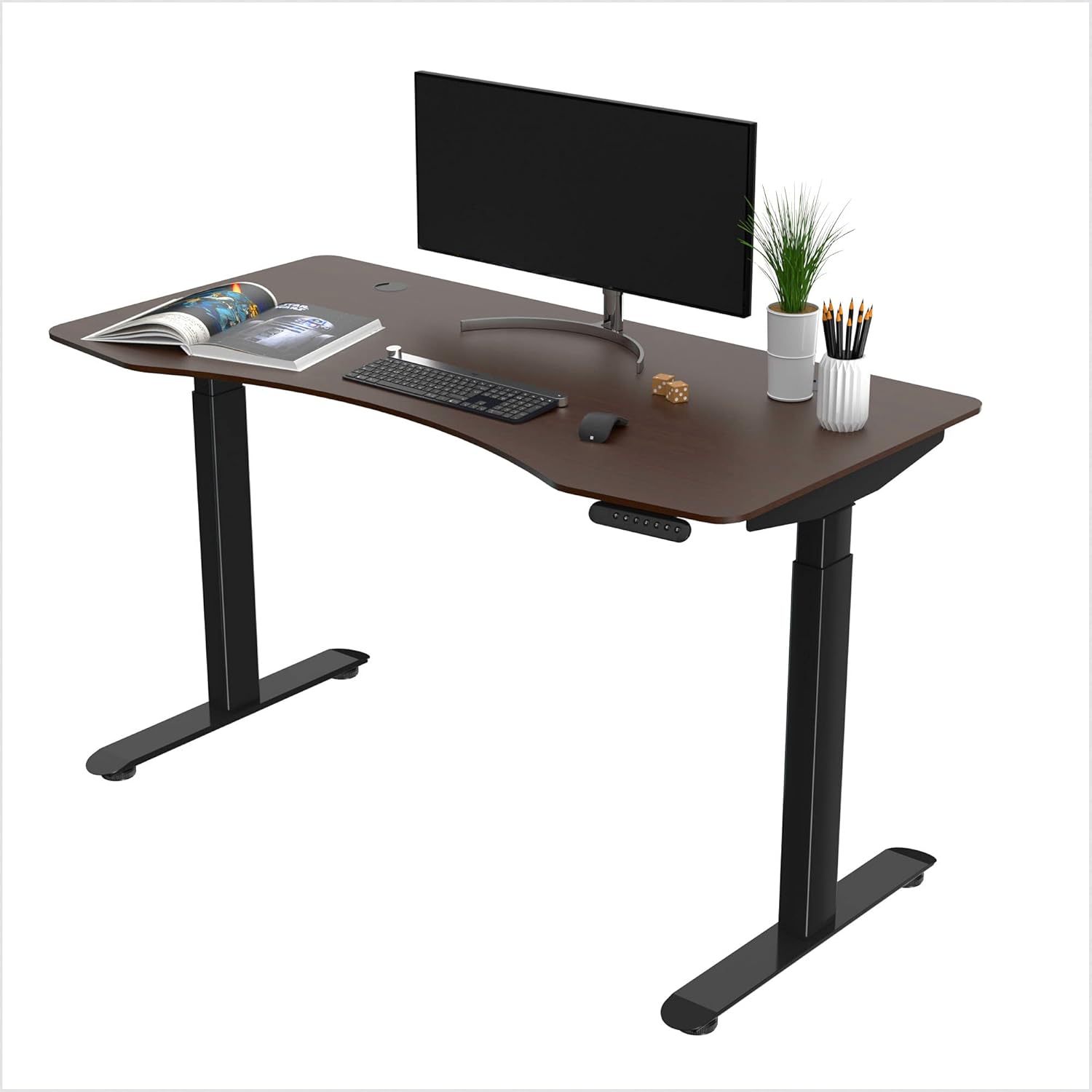 FinerCrafts Standing Desk 71 x 32 Inches Dual-Motor Height Adjustable Desk Electric Sit Stand Desk Home Office Desks Whole Piece Desk Board (Matte Black Desktop/Black Frame)