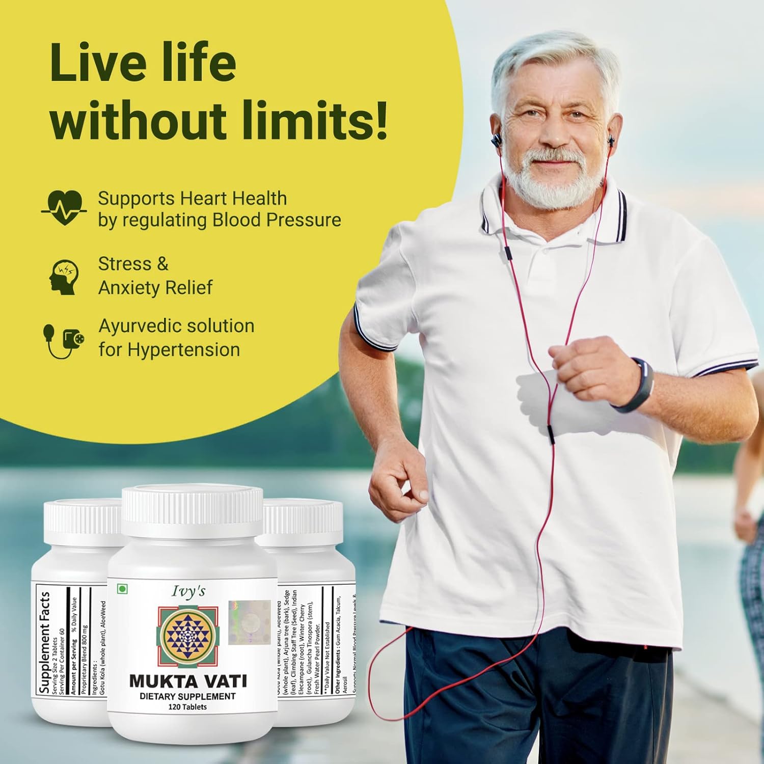 Ivy's Mukta Vati 120 Herbal Tablets a Bottle I Natural Blood Pressure Support Supplement I Supplements for Heart Health, Anxiety & HypertensionI Natural Ingredients (Pack of 4)