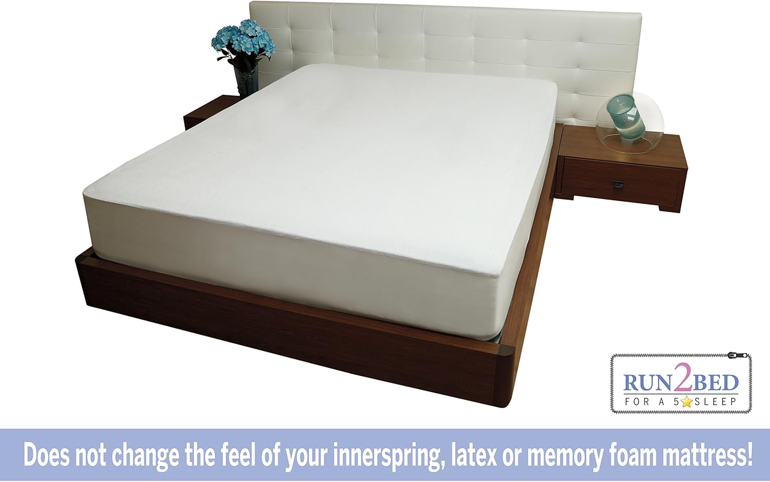 RUN2BED King Size Mattress Protector Luxury Turkish Cotton 100% Waterproof Terry Cover - Rapid Cool Tech - Vinyl Free - 10 Year Warranty Pack of 2