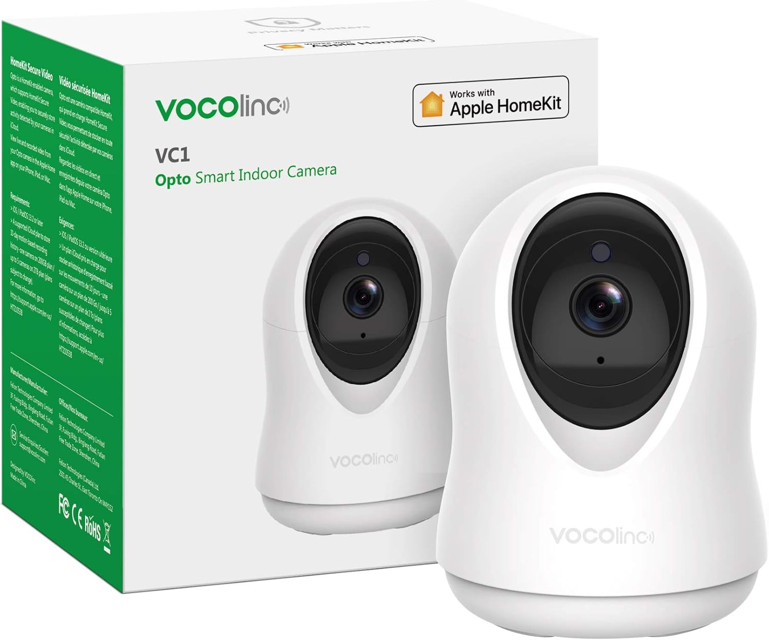 VOCOlinc Security Camera, HomeKit ONLY,1080P Smart Home Camera in Privacy Mode, Indoor Pan/Tilt IP Camera with Night Vision, 2-Way Audio, Live Video and Motion Detection (1Pack) Pack of 2