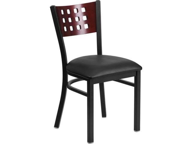Flash Furniture Black Decorative Cutout Back Metal Restaurant Chair - Black Vinyl Seat Chair New